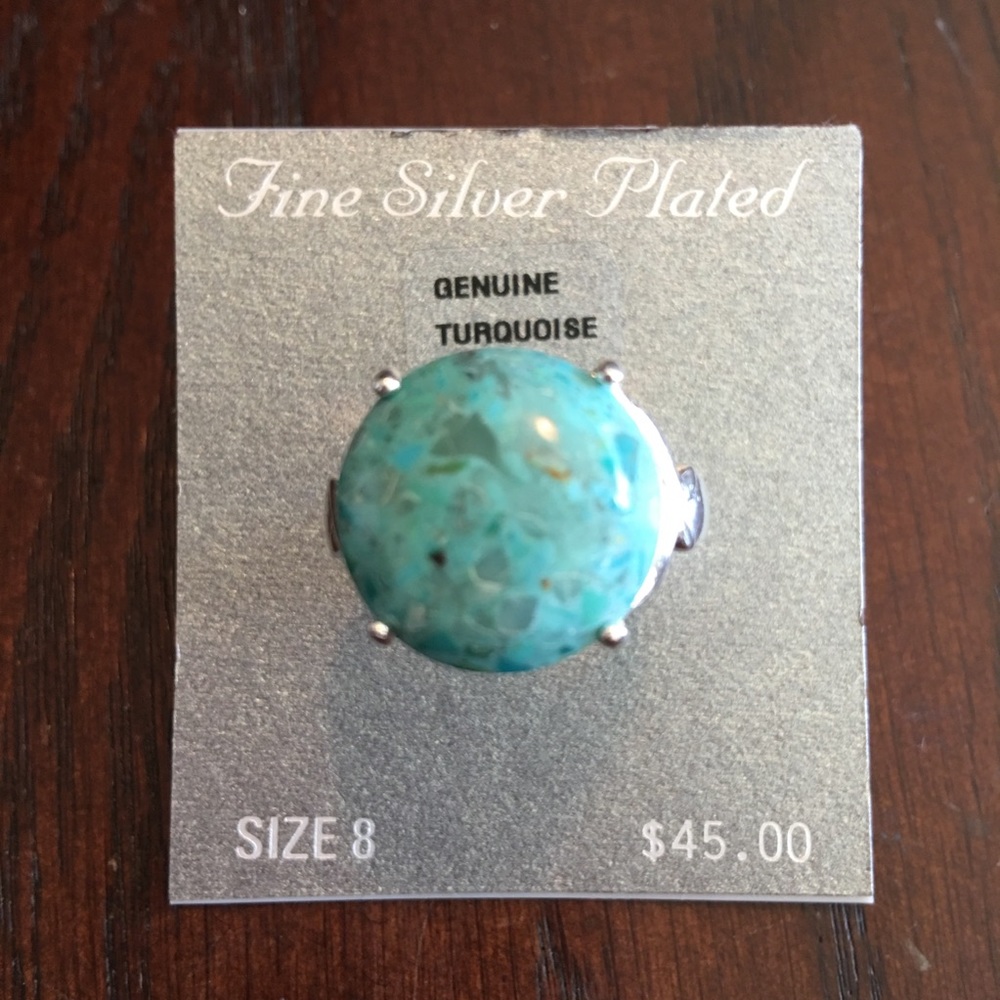 New Silver Plated Turquoise Stone Ring Size 8